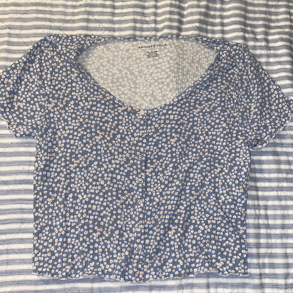 American Eagle Blue Floral Baby Doll Top